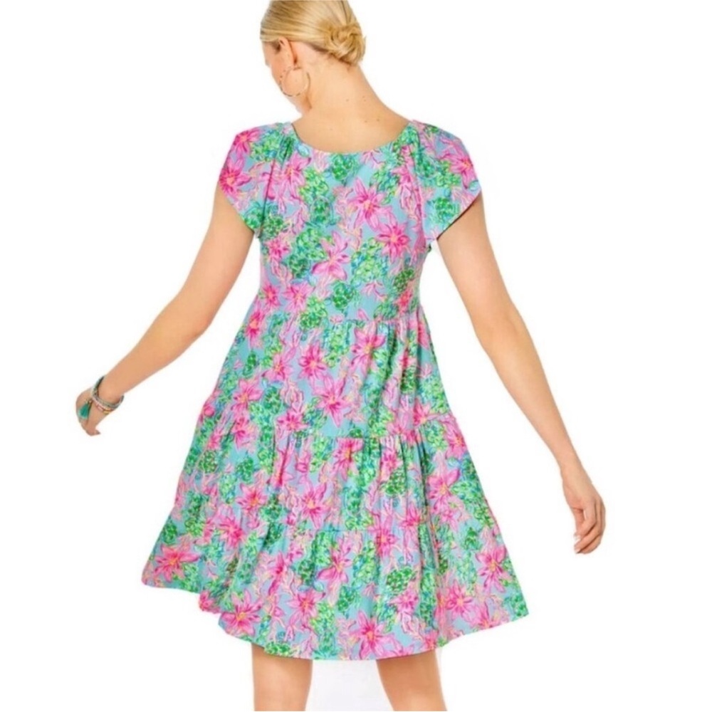 NWOT Lilly Pulitzer Geanna Dress Surf Blue So Shellegant Large Tropical Cotton - Picture 2 of 14